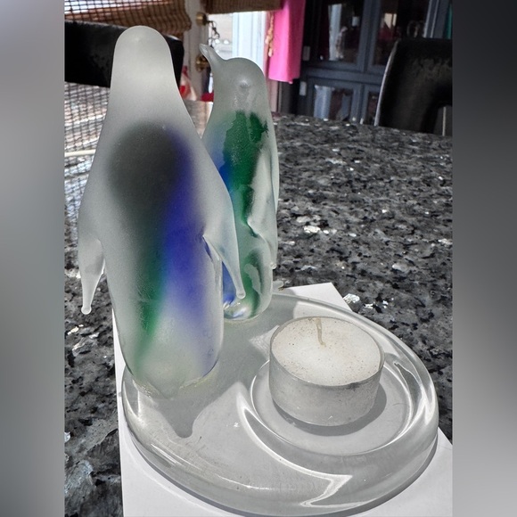 🐧 ❄️Vintage Party Lite Frosted Glass Penguin Tea Light Holder - P7196 ❄️🐧 - Picture 9 of 14